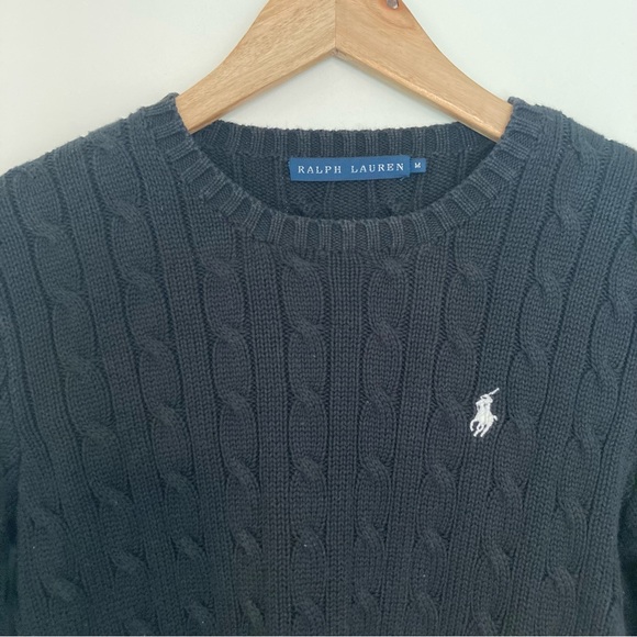 Women’s Ralph Lauren Cable Knit Jumper Black Size Medium - Picture 4 of 9
